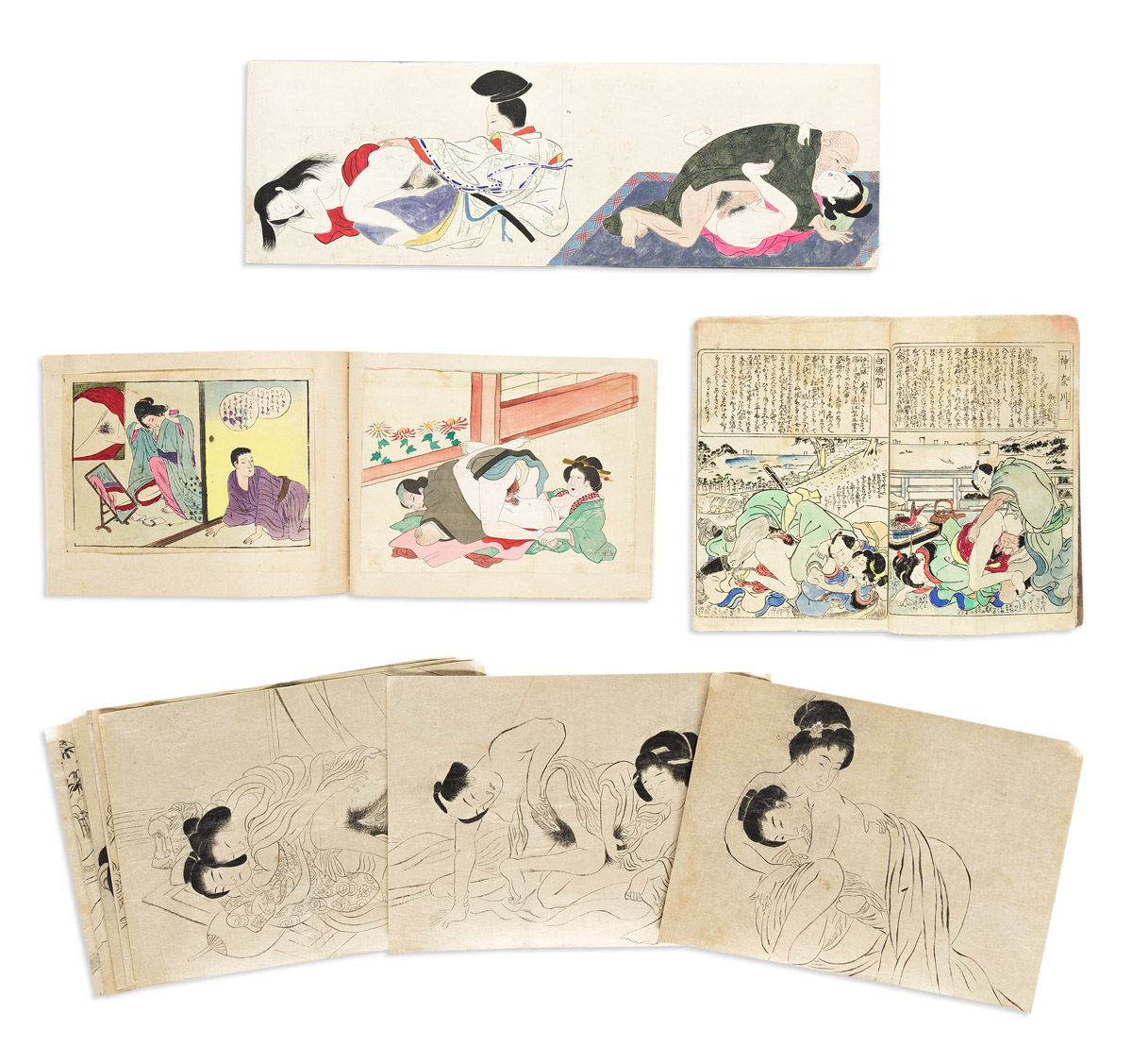 (JAPAN -- EROTICA.) Group of mid-to-late nineteenth-century shunga.